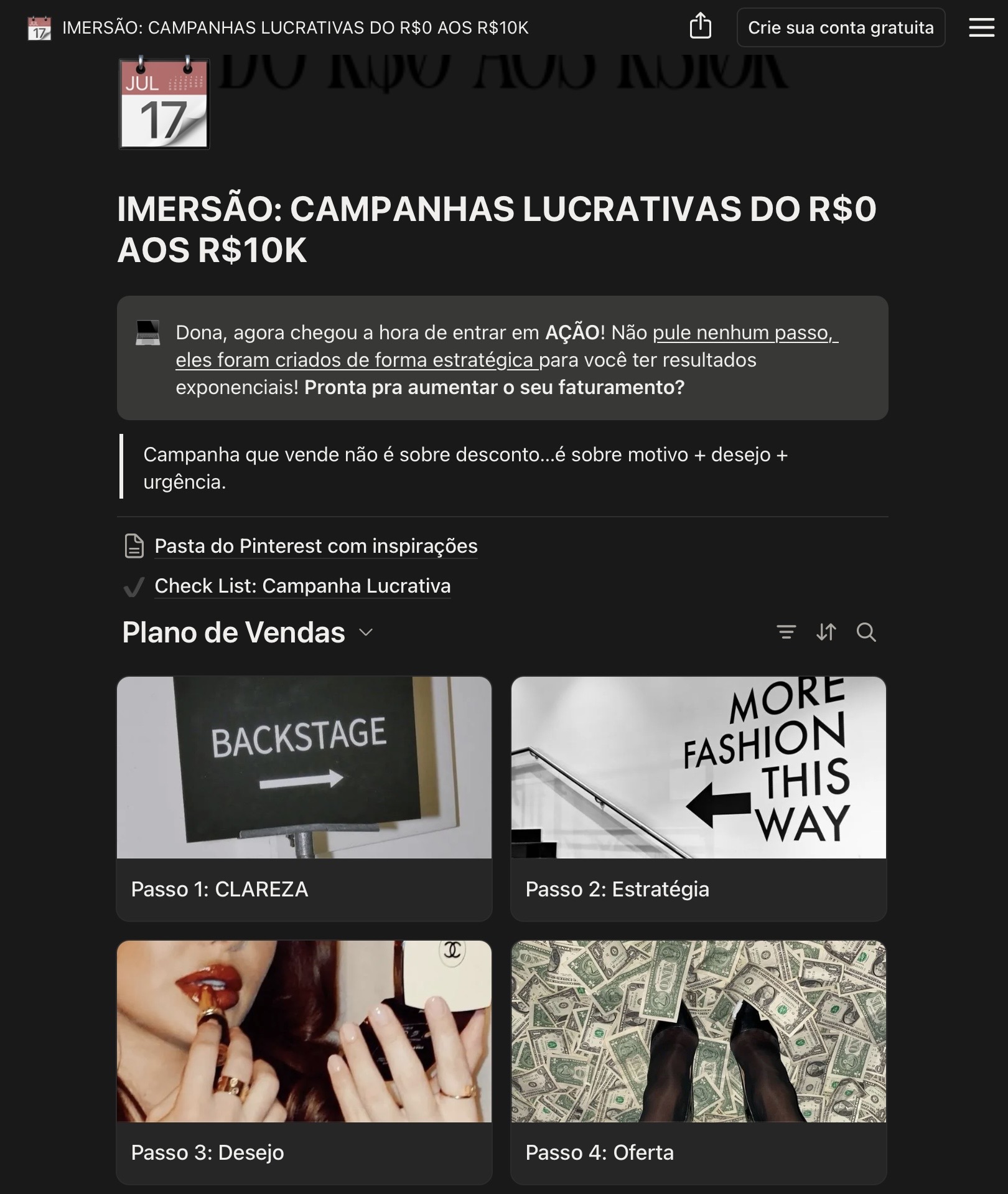 Plano de vendas dos R$0 aos R$10K